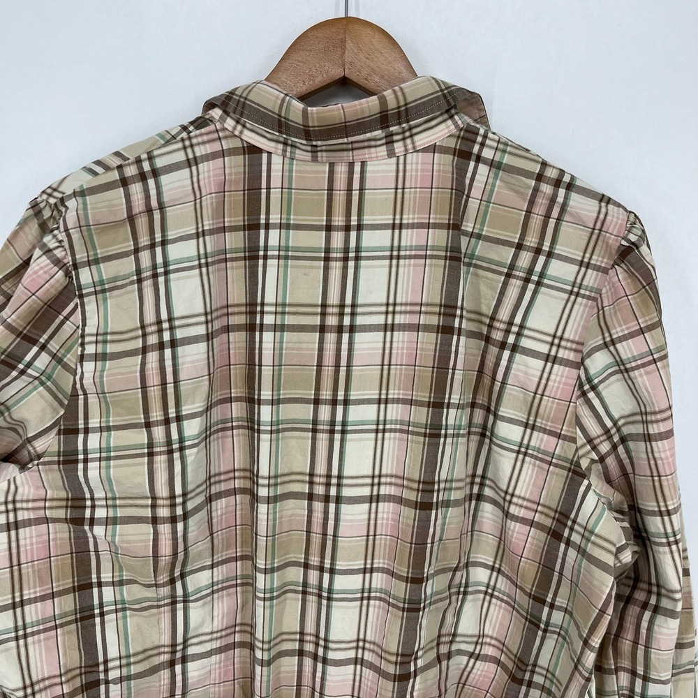 Lauren Ralph Lauren Womens 2X Plaid Ruffle Front Button Down Cotton Blouse Pink - Picture 9 of 11